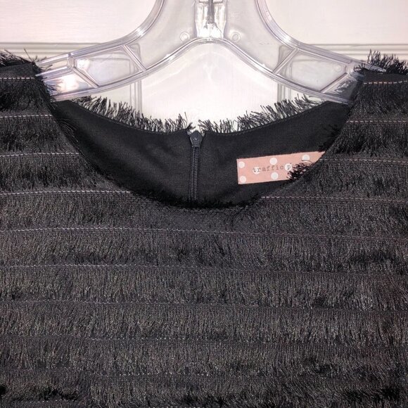 Traffic People Black Eyelash Fringe Shift Dress Short Sleeve Women's Size XL - Picture 4 of 10
